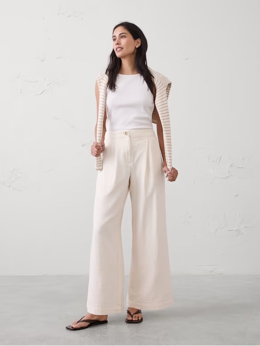 Banana Republic ANYDAY WIDE-LEG HIGH-RISE GAUZE PLEATED TROUSER
